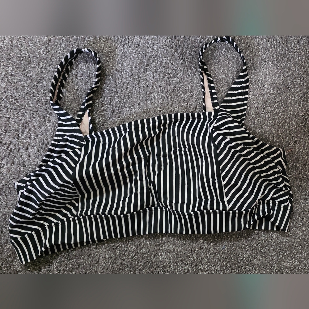 Black and White Striped Swim Top